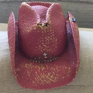 Peter Grimm Pink and Tan Straw Cowboy Hat